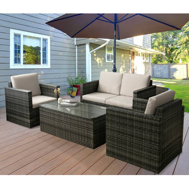 Rattan garden furniture set 4 piece chairs discount sofa table outdoor patio conservatory